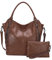 FANDARE Damen Handtasche 2pcs Groß Schultertasche Umhängetasche Wasserdicht PU Leder Frauen Tragetasche Henkeltasche Hobo 2-teiliges Set für Büro Schule Reisen Arbeitstasche Braun