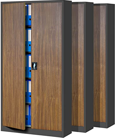 Jan Nowak 3er Set Aktenschrank Büroschrank Metall abschließbar 185x90x40 cm | 3 Metallschranke , Ordnerschränke für 150–180 Ordner, 4 verstellbare Fachböden je 50 kg, Flügeltüren, Schloss, Stahl