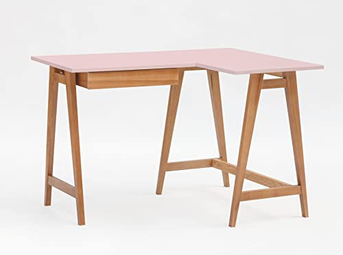 Luka - Scrivania angolare con forma a L, scrivania ad angolo, tavolo da lavoro, tavolo da lavoro, tavolo per computer, 115 cm + 85 cm, lato destro, in legno massello di quercia, rosa cipria