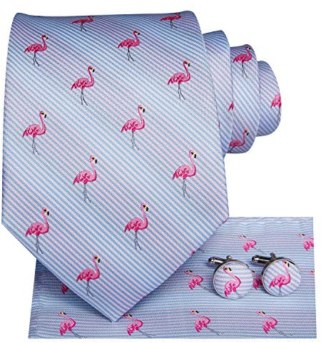 Hi-Tie Herrenkrawatten Set Hochzeitskrawatte für Männer Seidenkrawatte Einstecktuch Manschettenknöpfe Set,blaue Tiere kariert