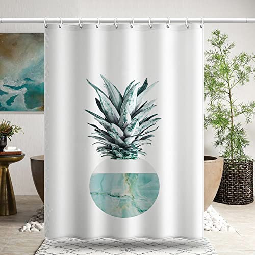 Banemi Rideau de Douche Tissu, Rideau Douche Camping Car Polyester Bleu Plante Rideaux de Bain 80X180cm