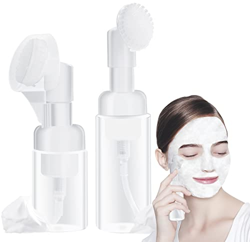 Pwsap 2 Stück 30/60 ml Leere Seife Schaumflasche Mousse Gesichtsreiniger Pumpspender mit Silikon Schaum Massage Clean Bürstenkopf, Schäumende Pumpflasche Nachfüllbarer Tragbare Spenderflasche