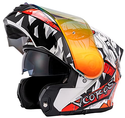 Vollgesichts-Motorradhelm für Erwachsene, Herren, Damen, modular, Doppelvisier, Helm mit getöntem Visier, DOT/ECE-zugelassene Motorradhelme, installierbares Bluetooth,A01,3XL