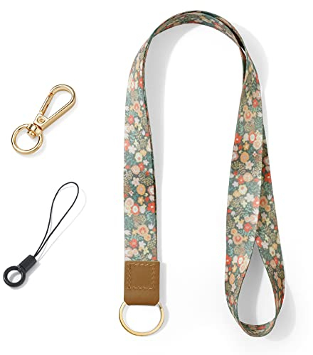 Vicloon Cordón/Llavero para Cuello con Cierre Giratorio, 1 Correa y 2 Accesorios, para Tarjeta o Teléfono Móvil (Floral)