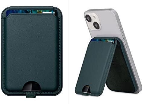 HAOBOBRO - MagSafe Wallet mit Standfunktion - Magnetischer Leder Kartenhalter - Kompatibel mit iPhone 14 Pro Max / 14 Pro / 13 Pro Max / 13 Pro / 12 Pro Max / 12Pro / 14 Plus / 14/13 / 12 - Grün