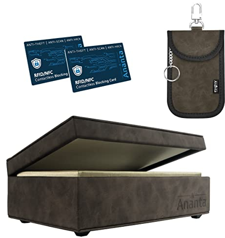 Ananta Faraday Box for Car Keys – Premium RFID Key Box with Secure Magnetic Close, Spare Key Pouch & RFID Blocking Cards (Brown)