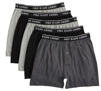 POLO RALPH LAUREN 5 Pack Classic Fit Cotton Knit Boxers 2 Andover Heather/Madison Heather/2 Polo Black LG