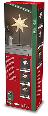 Konstsmide Weißer Papierstern, stehend, 7 Zacken, inkl. Anschlusskabel mit an/aus Schalter, ohne Leuchtmittel, E14 Lampenhalterung, 230V, Innen, schwarzes Kabel - 1761-200FSC