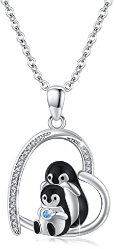 REDSUN Pinguin Halskette 925 Sterling Silber Tier Herz Anhänger Kette Pinguin Anhänger Pinguin Geschenke für Frauen mit Zirkon Muttertags Tier Schmuck Geschenke für Mutter Tochter