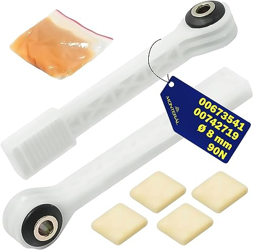 Kit to Repair Shock Absorber for Washing Machine - 2 Rods and 4 Gaskets and Grease - Ø 8 mm 90N - 00673541 00742719 for Bosch for Siemens - Warranty 10 years - MONTERAL