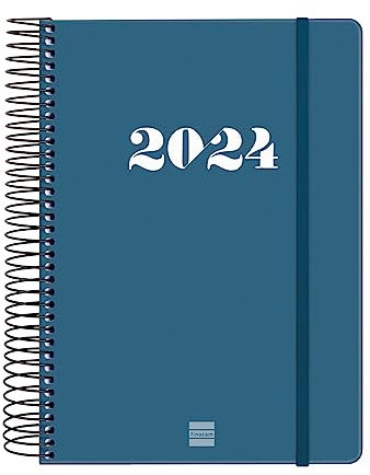 Finocam - Mi agenda espiral 2024, página de un día, enero 2024 - diciembre 2024 (12 meses), Azul [Idioma Francés]