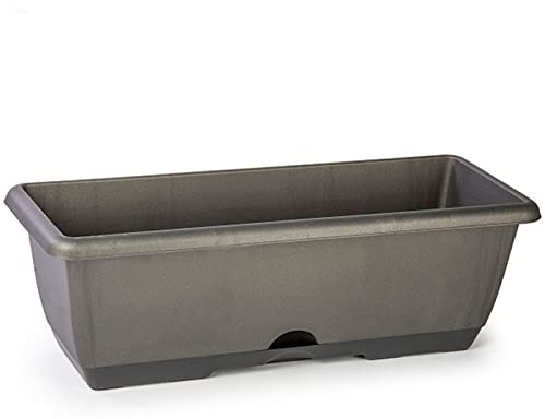 Acan Tradineur - Jardinera de plástico con Plato Integrado Modelo PLFT, Polipropileno, Tiesto, macetero, Recipiente para Plantas, jardín, Fabricada en España (Antracita, 50 cm)
