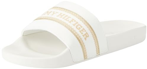 Tommy Hilfiger Scarpe da Mare Donna Hilfiger Poolslide With Webbing Ciabatte, Bianco (Ecru), 38