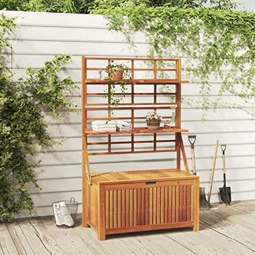 JUNZAI Truhe mit Rankgitter 99x50x160 cm Massivholz Akazie, Spaliere Und Rankhilfen, Gartentruhe mit Rankgitter, Spalier Sichtschutz, Gartenspalier, Rankgitter Für Tomaten, Pflanzenspalier