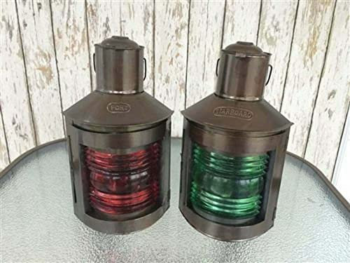 Juego de 2 faroles de metal náuticos vintage y farol de estrella bord