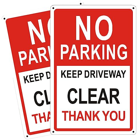 Luimode 2 Pack No Parking Signs Outdoor,Keep Driveway Clear Sign, Aluminum Reflective - UV Protected, Waterproof, Weatherproof and Fade Resistant - 4 Pre-drilled Holes