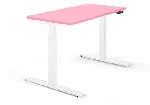 Schreibtisch elektrisch höhenverstellbar Rec 120x60cm, Tischplatte Pink mit Gestell Weiss, Größe:100x65