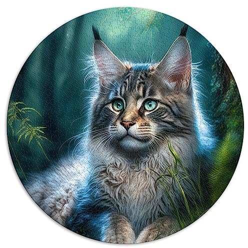 1000-teiliges Puzzle für Erwachsene, Bezauberndes rundes Maine-Coon-Katze-Puzzle, geeignet für Erwachsene und Kinder über 12 Jahre, Papppuzzle, Lernspiel, Herausforderungsspielzeug,