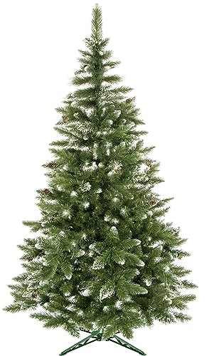 SPRINGOS Albero di Natale Artificiale Pino Diamante Neve Artificiale Coni Veri 120 cm