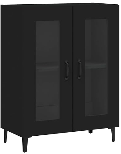 vidaXL Black Sideboard - Engineered Wood with 2-Door Storage, Visual Glass Doors, Stable Top Surface for Decor Display - Fits Any Living Room