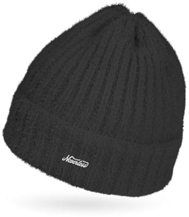 Neverless® Damen Mütze Herbst Strick-Beanie ungefüttert mit Umschlag einfarbig Uni schwarz Unisize