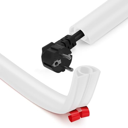 Kabelkanal Selbstklebend Flexibel - 3M x 20mm x 10.2mm, Kabelschutz für Haus, Büro, Schule, Lager, Boden Flach (1 Kabel / 3M, Weiß)