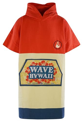 WAVE HAWAII Poncho Wailua 100% Baumwolle für Körpergrößen von 145-165 cm Umkleidehilfe für Schwimmen Strand Surfen Sauna Wellness Duschponcho Erwachsene