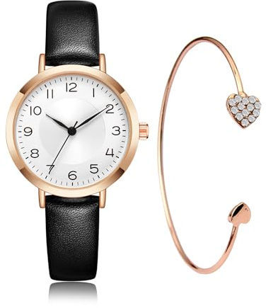 CIVO Damen Uhr Klein Wasserdicht Analog Quarz Lederarmband Armbanduhr Damen Set Minimalistisch Kreative Uhr für Frauen Schwarz