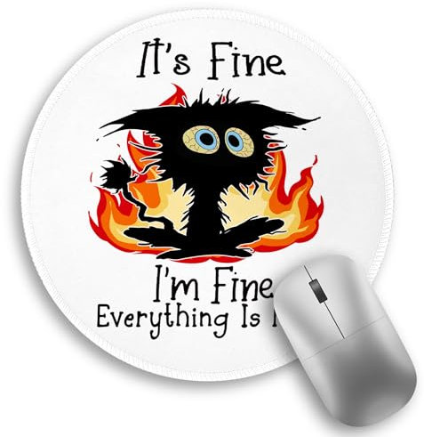 Tapis de souris motif chat de feu, petit tapis de souris rond amusant pour bureau, mini tapis de souris de voyage pour le travail, ordinateur portable sans fil, accessoires de bureau, 21,8 x 21,8 cm