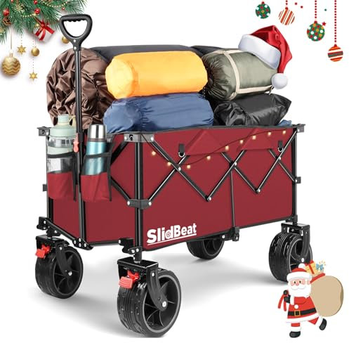 Beach Trolley with Big Universal Wheels, 200L Heavy Duty Camping Trolley Cart with Rebound Handle, Folding Wagon Camping Garden Cart, Collapsible Shopping Wagon