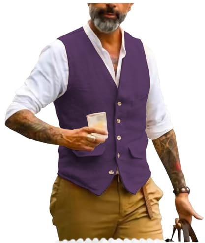 AeoTeokey Gilet estivo da uomo, con scollo a V, stile vintage, formale, vestibilità regolare, viola., XXL