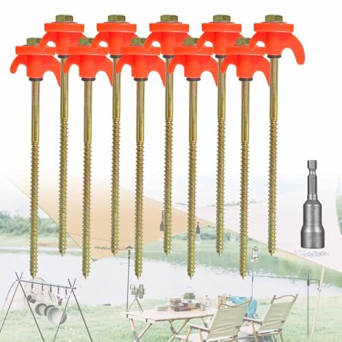 Elepl 10 Stück Drehbare Zeltheringe Mit Gewinde und Seil-Halterung - 22cm Heringe für Camping, Wiesen, Wald - Zelt Zubehör