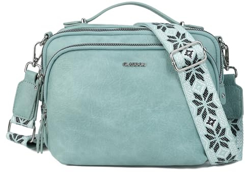 Gladdon Umhängetasche Damen, Schultertasche mit Reißverschluss, Crossbody Bag, Leder handtasche klein, Breite Schultergurte Jacquard-Gewebe