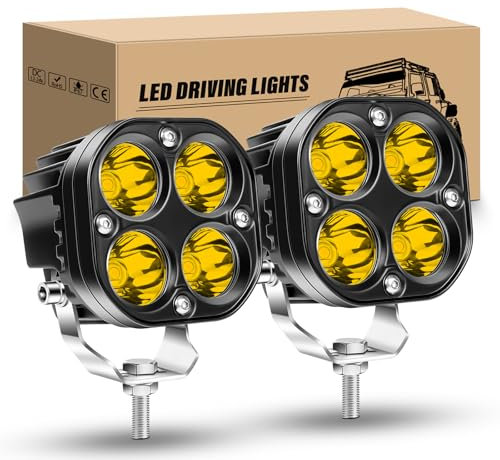 RIGIDON 2 Pcs LED Arbeitsscheinwerfer, 3 Zoll 40W Led Scheinwerfer 12V 24V Spot LED Arbeitslicht Zusatzscheinwerfer für 4x4 Offroad Auto SUV ATV Traktor KFZ LKW Rückfahrscheinwerfer, 3000K Gelb