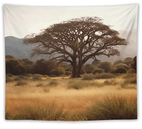 YJWANDL Wandteppich für Wandbehang, Afrika Baum Druck Stilvolle Wandbehang Wohnkultur für Schlafzimmer Wohnzimmer - Inklusive Installationsset