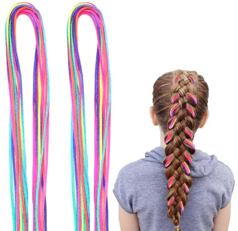 KEYRI 70 Stück Haarschmuck Mädchen, Bunte Haarsträhnen Kinder Haarsträhnen Zum Einflechten DIY Haar Styling Zubehör Haarseil Haaraccessoires für Frauen Mädchen Kinder Cosplay Party (Farbverlauf)