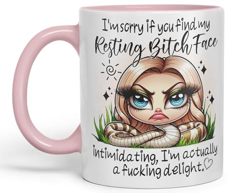 Vixar Im Sorry if You find My Resting Bitch face...,Snake Joke sarkasm Sarcastic Ceramic Coloured Mug Cup for Tea Coffee Hot Brew 330ml 11Oz Gift (Pink)