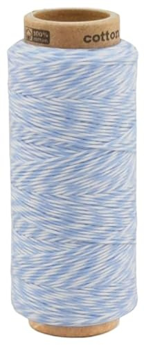 fuwi Baumwollkordel 1 mm - Baumwollschnur & Bäckergarn, 100 m zweifarbig - für Makramee, Geschenkband und Dekoration, 100% neue Baumwolle, matt und farbecht (1061 Weiß - Taubenblau)