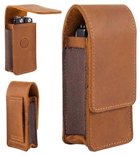 EDC Multitool-Etui aus Leder mit Gürtelclip, Magnetverschluss, Multitool-Werkzeug-Holster, kompatibel mit Leatherman für EDC, Camping, Wandern, Outdoor, Braun