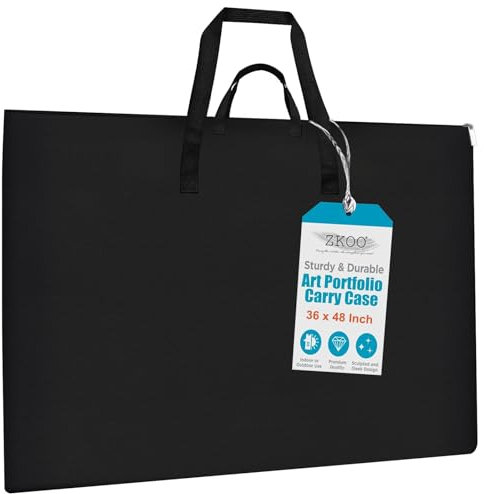 ZKOO Leichte Kunst-Portfolio-Tasche, 91,4 x 121,9 cm, extra groß, Kunst-Portfolio-Tasche, leicht, wasserdicht, für Poster, Skizzen, Zeichnungen, Leinwand, 91,4 x 121,9 cm, Schwarz