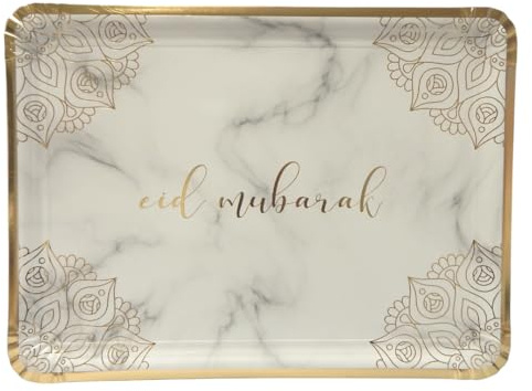 Peacock Supplies Eid Mubarak Serving Trays - 3 Pack | Large Size 40 cm x 30 cm | Elegant Marble & Gold Colour | Food-Safe Quality Material for Snacks & Appetisers | Easy Wipe Clean with Damp Cloth