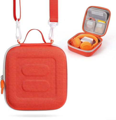 AugustknowU Mini Travel Storage Case For Yoto, Hard Travel Case With EVA Holder With Adjustable Strap, Kids Audio Speaker And Card Holder Accessories(Orange)