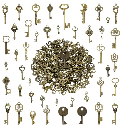 AebDerp 150pcs Vintage Skelett Schlüssel Charms DIY Anhänger-Bronze | Kleine Metall Schlüssel Anhänger für Schmuck, Kette, Hochzeit, Party, Geburtstag, Schlüsselanhänger, Deko und DIY Basteln
