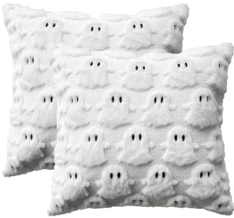 Artoid Mode Weiß Pelz Geist Halloween 50x50 cm 2er Set Kissenbezüge | Saisonal Weich Künstliche Plüsch Samt Sofakissen Zierkissenbezug Schlafzimmer Deko