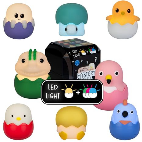 MegaLight Blind Box Mini Nachtlichter für Kinder | Mystery Box | zufällige Figurenauswahl | 1 aus 9 zum Sammeln l 4 Verschiedene Lichtfarben | stufenlos dimmbar | mit Anhänger | EGGY'S Mystery Lights