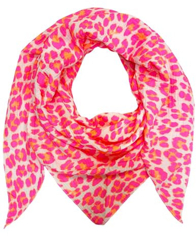 XL DreieckStrickschal Leopard Frühling Schal 100% Baumwolle Made in Italy Fashion Tuch Dreieckschal Stola Herbst Frühling Tuch Leo (NeonPink)