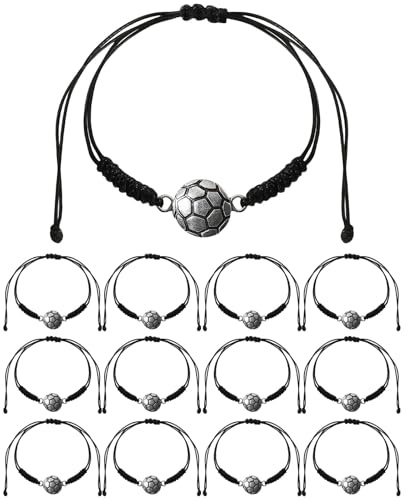 GWAWG 12 Stück Fußball Armband für Kinder Verstellbares Gewebte Sport Armbänder Freundschaftsarmband Verstellbares Schnur für Teenager Erwachsene Fußball Mitgebsel Schulanfang Geschenke Party