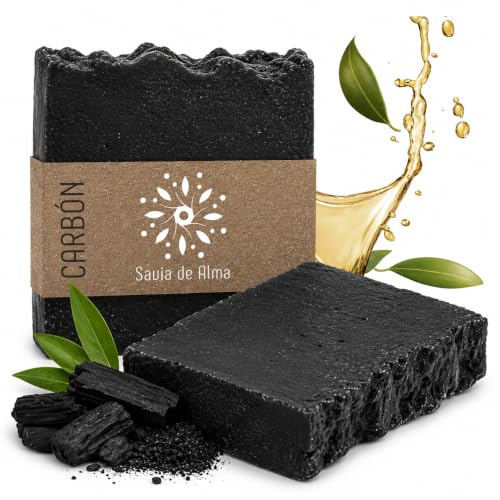 Handgefertigte und vegane Aktivkohleseife, natürliche Seife, Gesicht, Hände und Körper, Detox und biologisch abbaubar, hergestellt in Spanien mit natürlichen Inhaltsstoffen, 100 g (1, Aktivkohle)