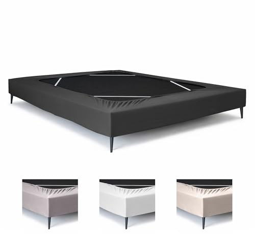 Textilhome Bettvolant für Lattenrost 180x200 cm Elastisch Waschbar Grau | Schützt das Bettgestell vor Staub und Abnutzung für ein gepflegtes Schlafzimmer und eine dauerhaft elegante Optik. Langlebig