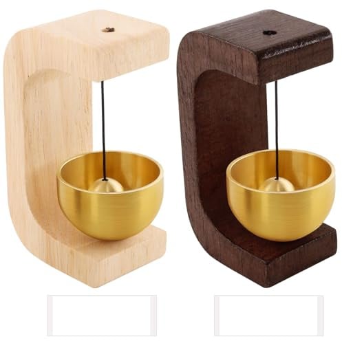 Noviatrix 2 Stück Türgong aus Holz, Holz-Magnetsauge Türglocke | Keine Bohrung mit Rückkleber Türklingel mit Kupferglocke für Eingangstüren, Büros, Geschäfte, Cafés
